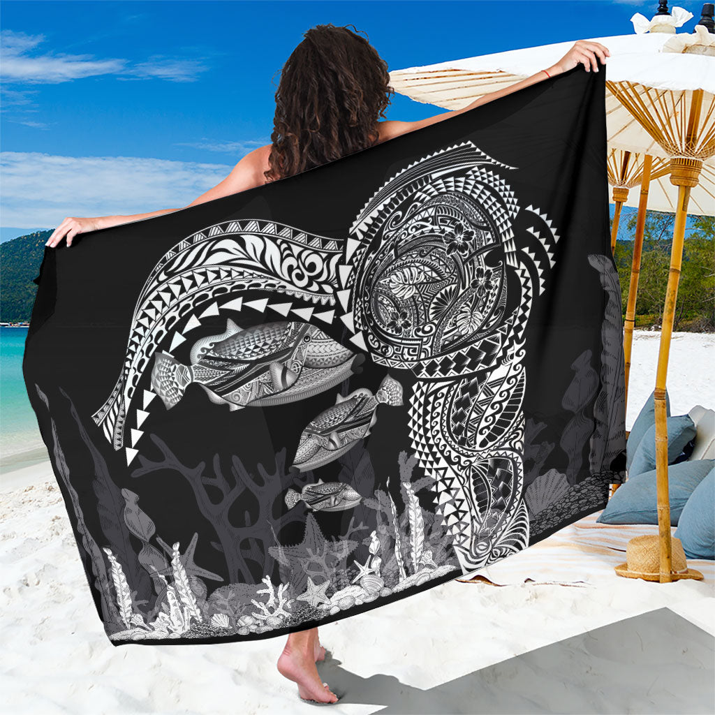 Hawaiian Reef Triggerfish Sarong Polynesian Art with Tribal Humuhumunukunukuapua'a LT03 One Size 44 x 66 inches Black - Polynesian Pride