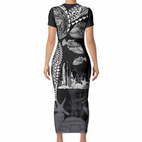 Hawaiian Reef Triggerfish Short Sleeve Bodycon Dress Polynesian Art with Tribal Humuhumunukunukuapua'a LT03 - Polynesian Pride