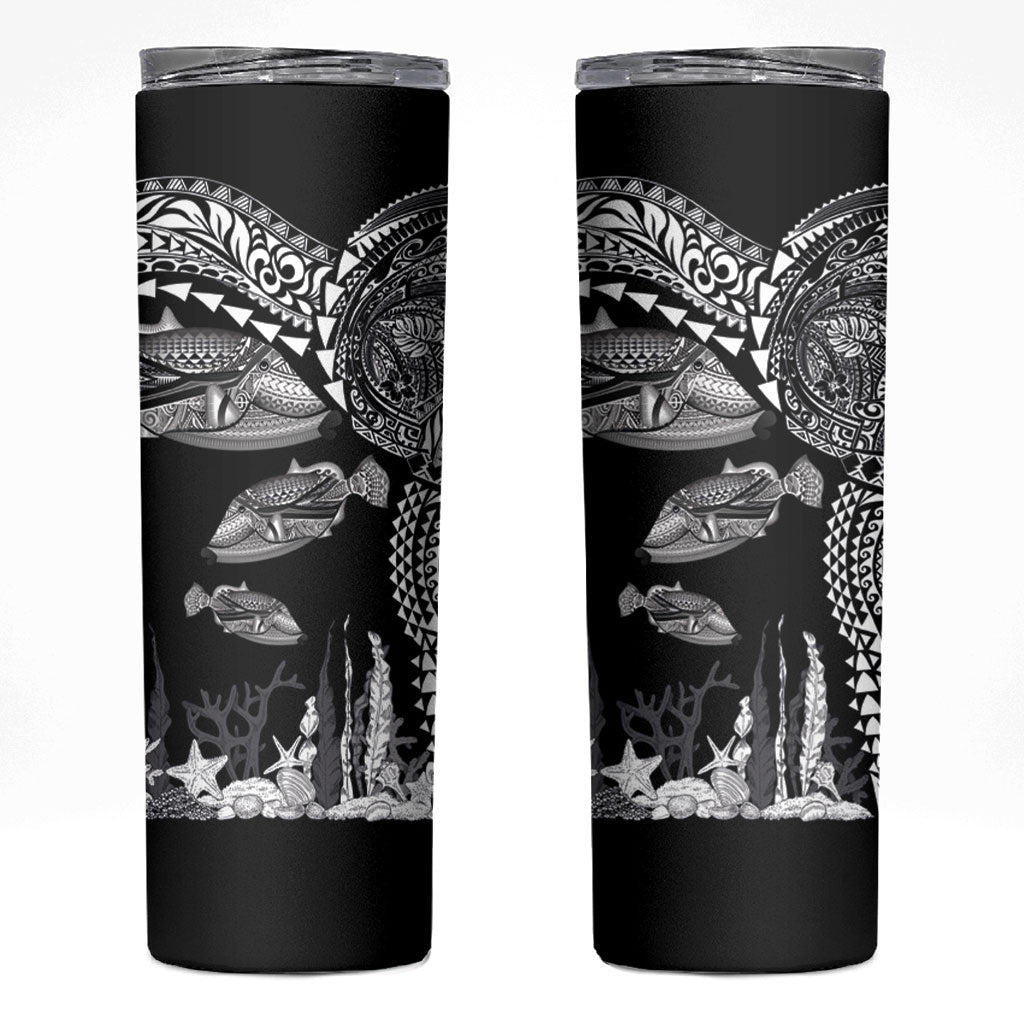 Hawaiian Reef Triggerfish Skinny Tumbler Polynesian Art with Tribal Humuhumunukunukuapua'a LT03 Black - Polynesian Pride