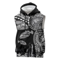 Hawaiian Reef Triggerfish Sleeveless Hoodie Polynesian Art with Tribal Humuhumunukunukuapua'a LT03 Black - Polynesian Pride