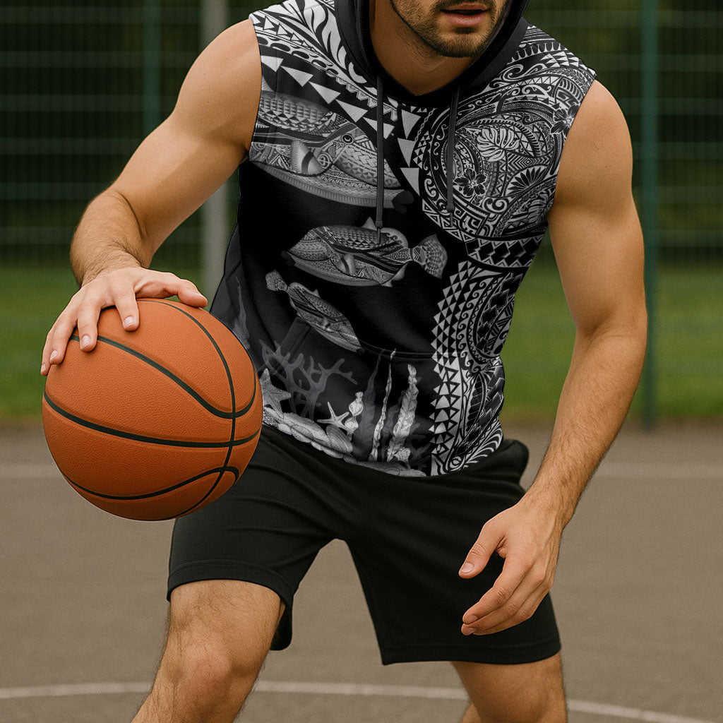 Hawaiian Reef Triggerfish Sleeveless Hoodie Polynesian Art with Tribal Humuhumunukunukuapua'a LT03 - Polynesian Pride