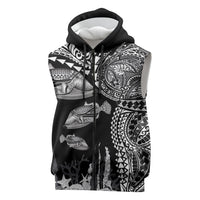 Hawaiian Reef Triggerfish Sleeveless Zip Hoodie Polynesian Art with Tribal Humuhumunukunukuapua'a LT03 Black - Polynesian Pride