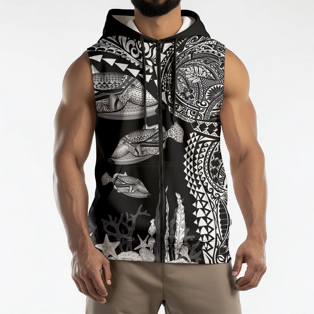 Hawaiian Reef Triggerfish Sleeveless Zip Hoodie Polynesian Art with Tribal Humuhumunukunukuapua'a LT03 - Polynesian Pride