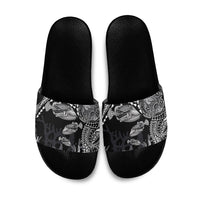 Hawaiian Reef Triggerfish Slide Sandals Polynesian Art with Tribal Humuhumunukunukuapua'a LT03 Black - Polynesian Pride