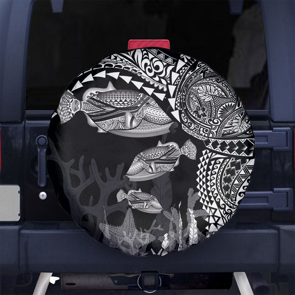 Hawaiian Reef Triggerfish Spare Tire Cover Polynesian Art with Tribal Humuhumunukunukuapua'a LT03 No hole Black - Polynesian Pride