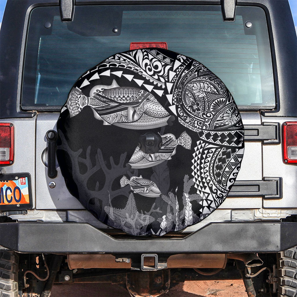 Hawaiian Reef Triggerfish Spare Tire Cover Polynesian Art with Tribal Humuhumunukunukuapua'a LT03 Black - Polynesian Pride