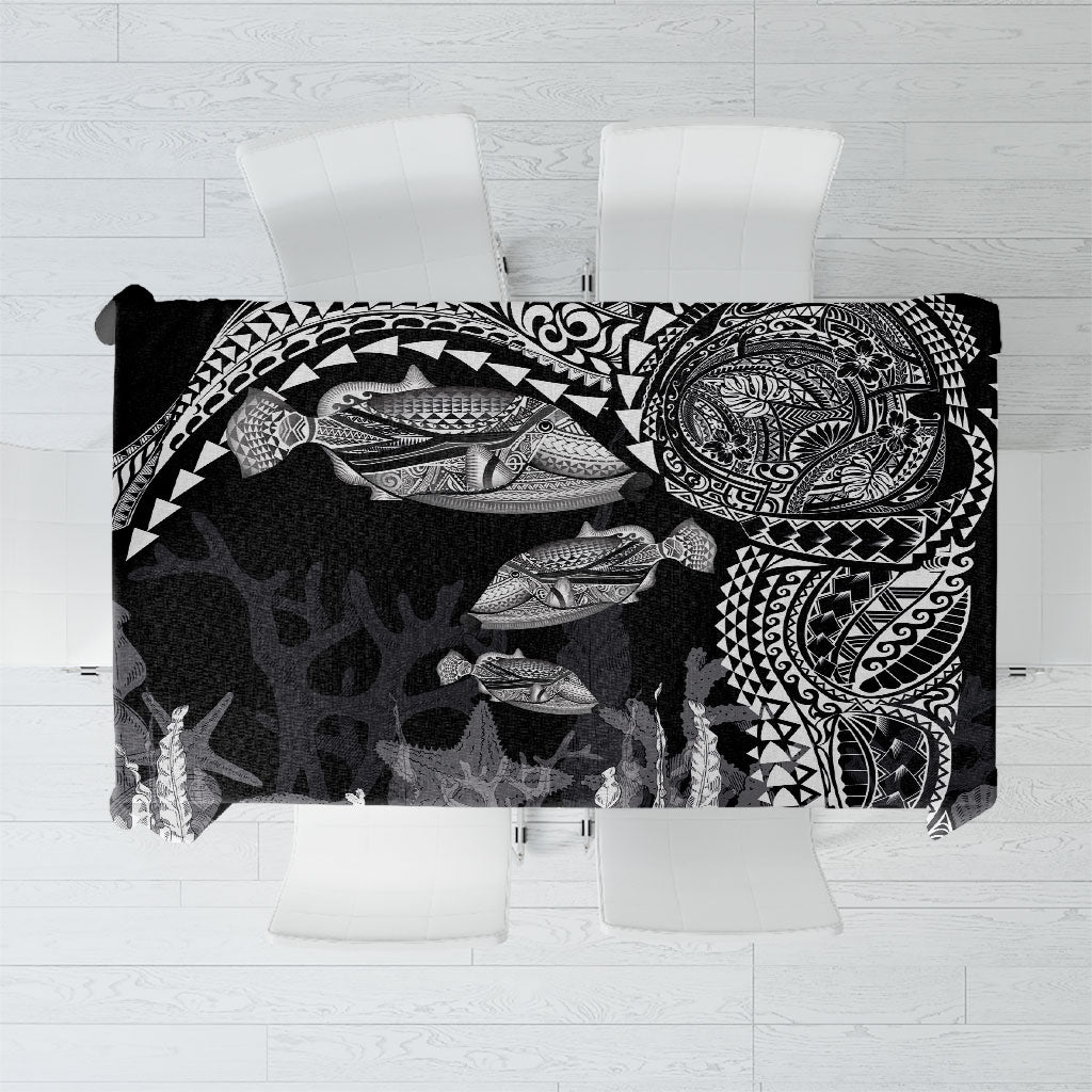 Hawaiian Reef Triggerfish Tablecloth Polynesian Art with Tribal Humuhumunukunukuapua'a LT03 Black - Polynesian Pride