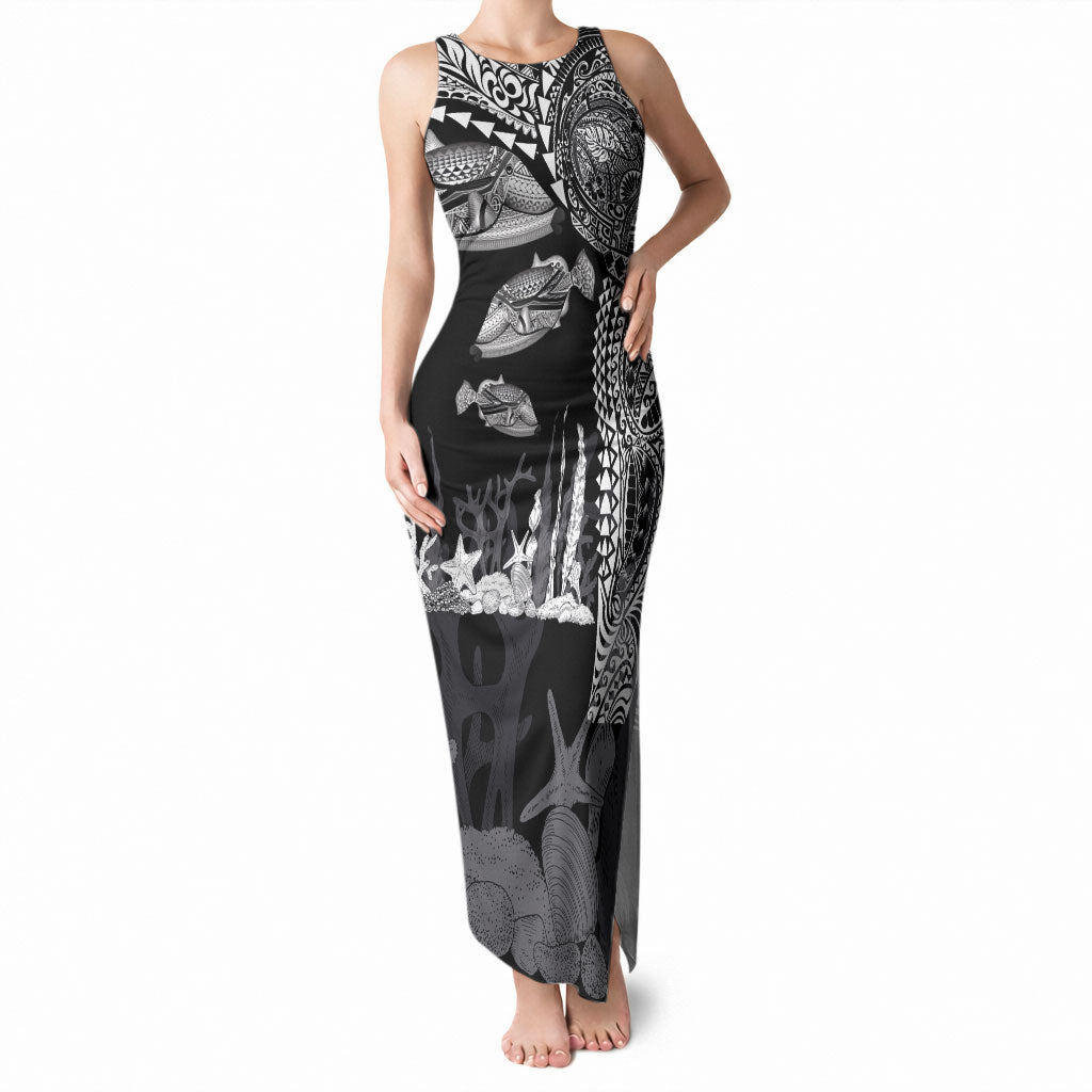 Hawaiian Reef Triggerfish Tank Maxi Dress Polynesian Art with Tribal Humuhumunukunukuapua'a LT03 Women Black - Polynesian Pride