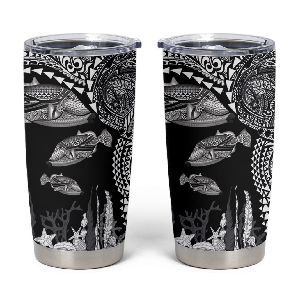 Hawaiian Reef Triggerfish Tumbler Cup Polynesian Art with Tribal Humuhumunukunukuapua'a LT03 Black - Polynesian Pride