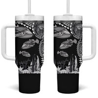 Hawaiian Reef Triggerfish Tumbler With Handle Polynesian Art with Tribal Humuhumunukunukuapua'a LT03 One Size: 40 oz Black - Polynesian Pride