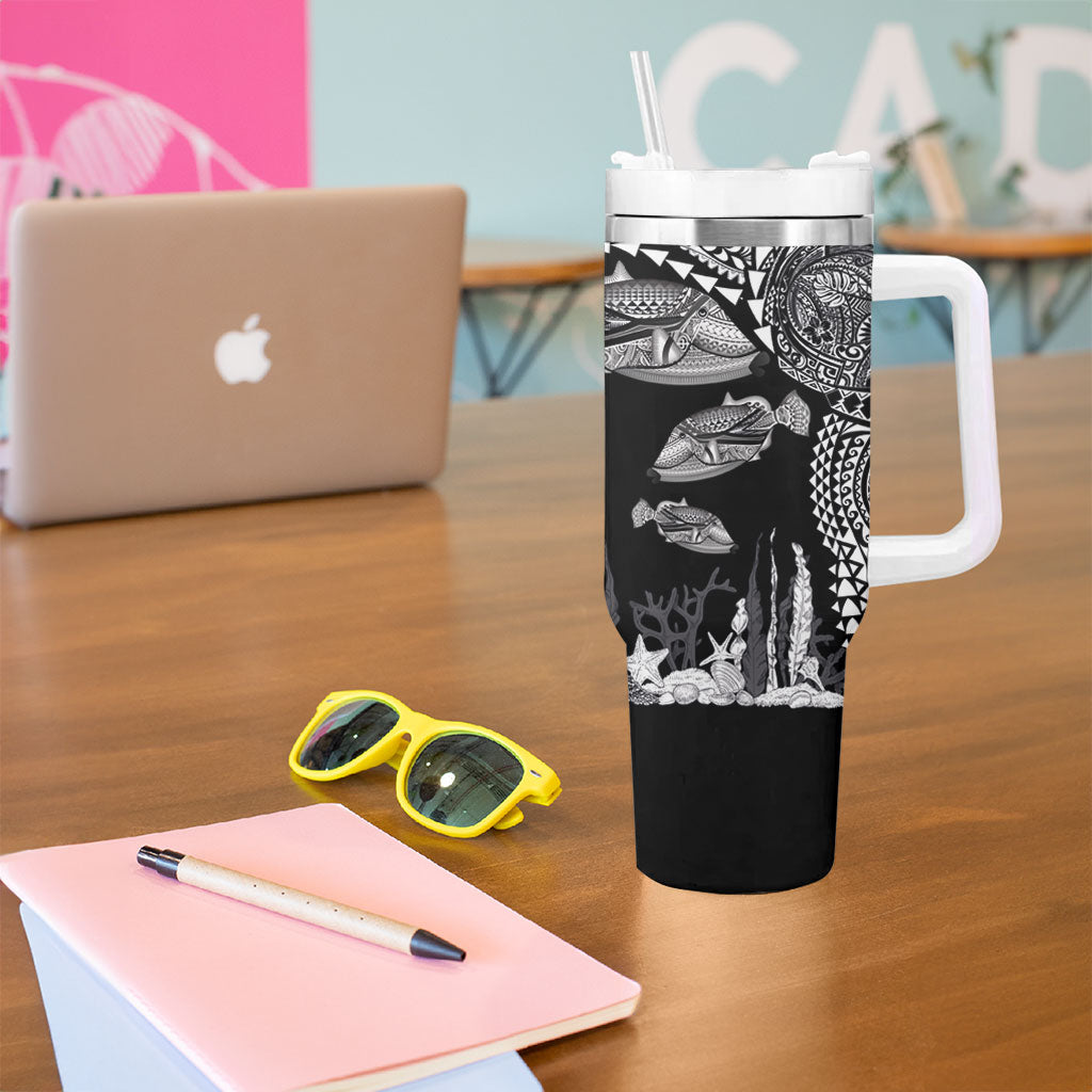 Hawaiian Reef Triggerfish Tumbler With Handle Polynesian Art with Tribal Humuhumunukunukuapua'a LT03 - Polynesian Pride