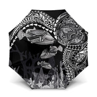 Hawaiian Reef Triggerfish Umbrella Polynesian Art with Tribal Humuhumunukunukuapua'a LT03 One Size Folded 11.42 inch Opened Diameter 37.4 inch Black - Polynesian Pride