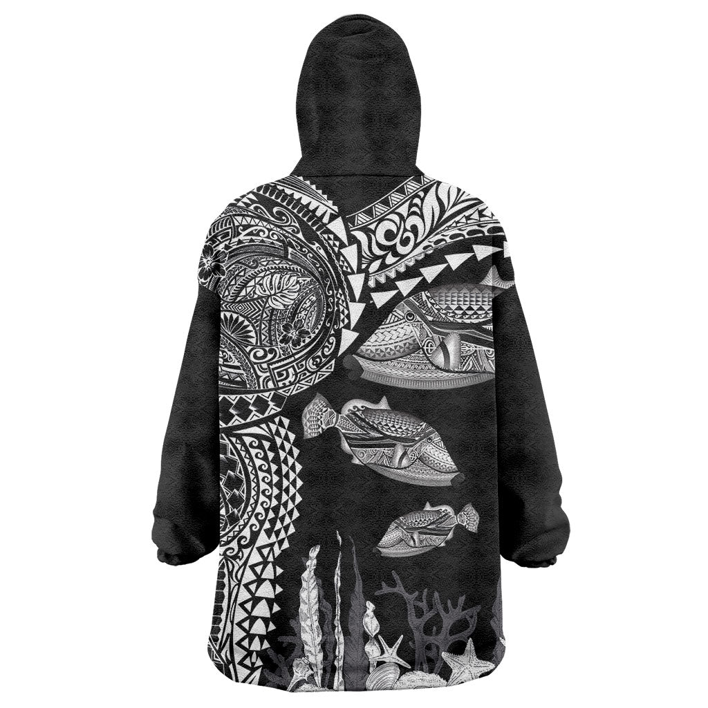 Hawaiian Reef Triggerfish Wearable Blanket Hoodie Polynesian Art with Tribal Humuhumunukunukuapua'a LT03 - Polynesian Pride