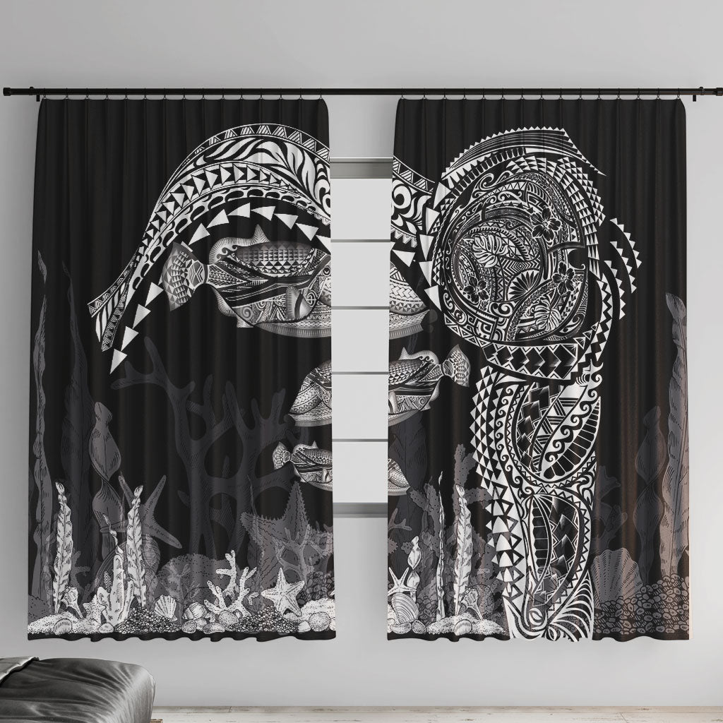 Hawaiian Reef Triggerfish Window Curtain Polynesian Art with Tribal Humuhumunukunukuapua'a LT03 With Hooks Black - Polynesian Pride