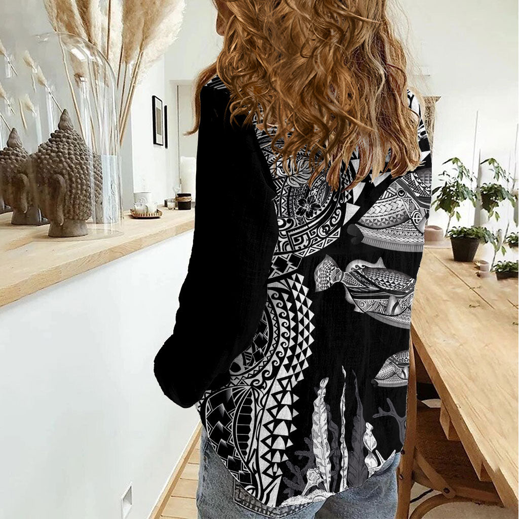 Hawaiian Reef Triggerfish Women Casual Shirt Polynesian Art with Tribal Humuhumunukunukuapua'a LT03 - Polynesian Pride