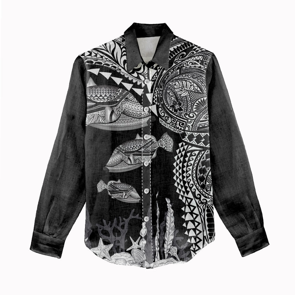 Hawaiian Reef Triggerfish Women Casual Shirt Polynesian Art with Tribal Humuhumunukunukuapua'a LT03 - Polynesian Pride