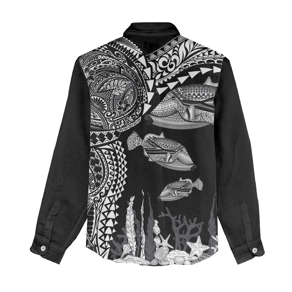 Hawaiian Reef Triggerfish Women Casual Shirt Polynesian Art with Tribal Humuhumunukunukuapua'a LT03 - Polynesian Pride