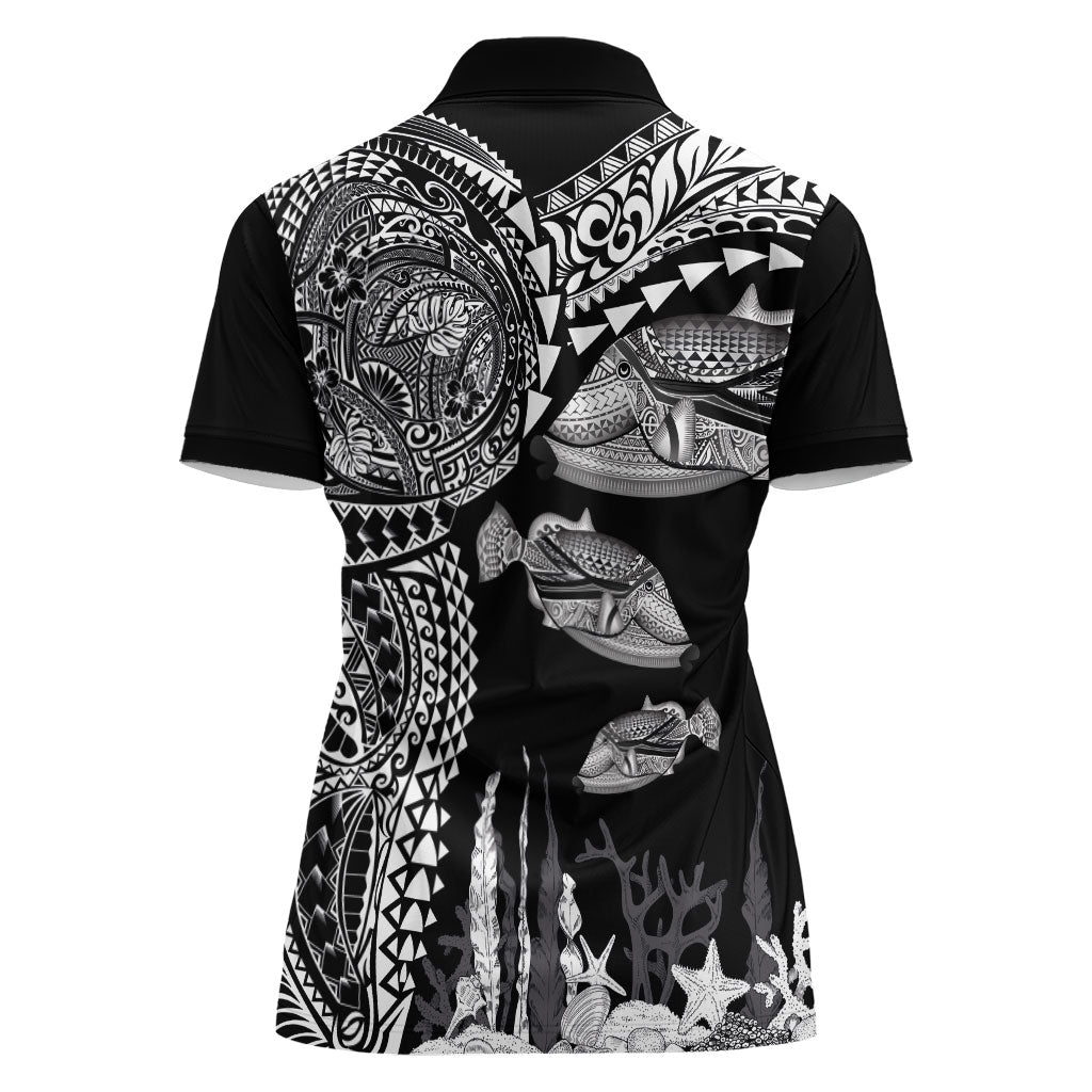 Hawaiian Reef Triggerfish Women Polo Shirt Polynesian Art with Tribal Humuhumunukunukuapua'a LT03 - Polynesian Pride