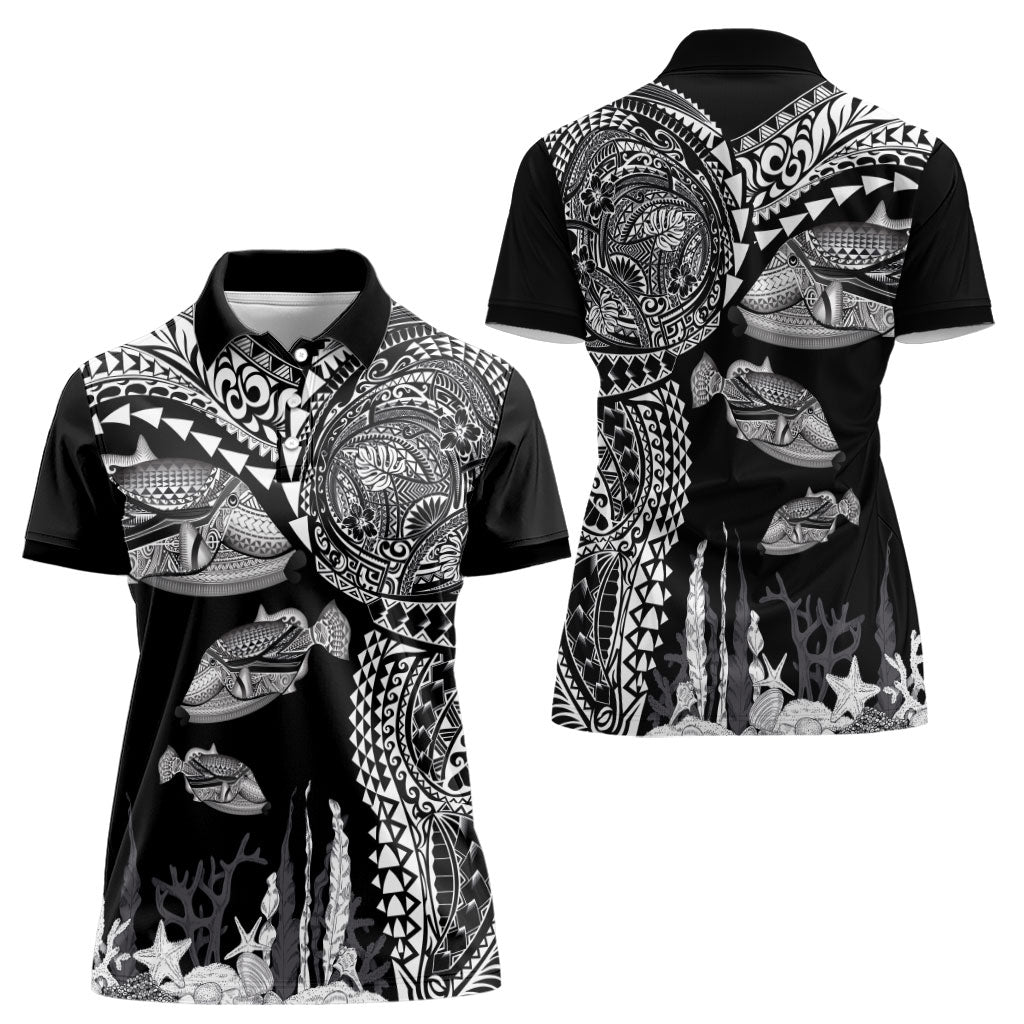 Hawaiian Reef Triggerfish Women Polo Shirt Polynesian Art with Tribal Humuhumunukunukuapua'a LT03 - Polynesian Pride