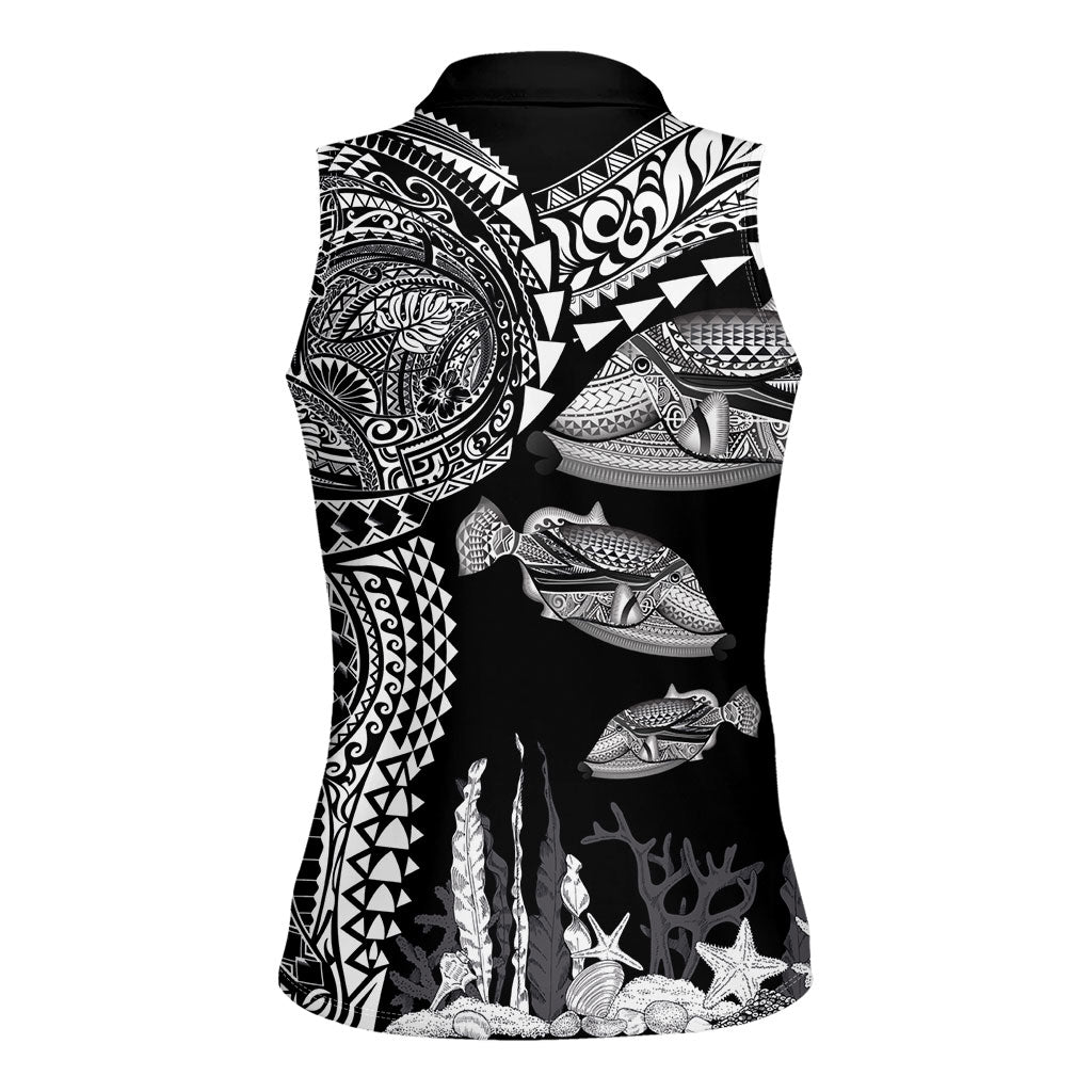 Hawaiian Reef Triggerfish Women Sleeveless Polo Shirt Polynesian Art with Tribal Humuhumunukunukuapua'a LT03 - Polynesian Pride