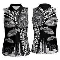 Hawaiian Reef Triggerfish Women Sleeveless Polo Shirt Polynesian Art with Tribal Humuhumunukunukuapua'a LT03 - Polynesian Pride