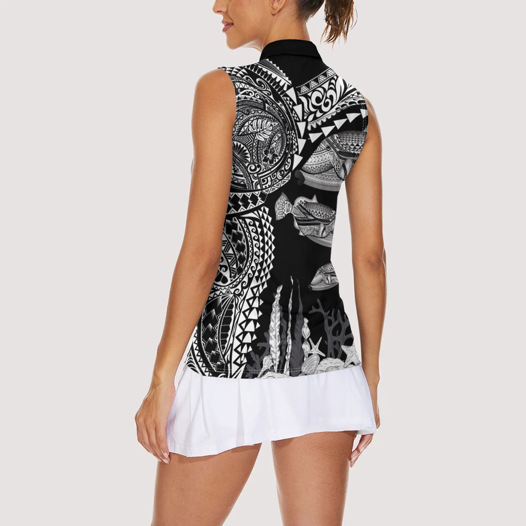 Hawaiian Reef Triggerfish Women Sleeveless Polo Shirt Polynesian Art with Tribal Humuhumunukunukuapua'a LT03 - Polynesian Pride