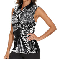 Hawaiian Reef Triggerfish Women Sleeveless Polo Shirt Polynesian Art with Tribal Humuhumunukunukuapua'a LT03 - Polynesian Pride