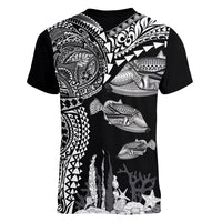 Hawaiian Reef Triggerfish Women V-Neck T-Shirt Polynesian Art with Tribal Humuhumunukunukuapua'a LT03 - Polynesian Pride
