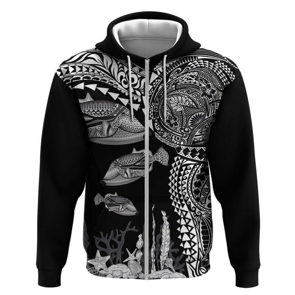 Hawaiian Reef Triggerfish Zip Hoodie Polynesian Art with Tribal Humuhumunukunukuapua'a LT03 Zip Hoodie Black - Polynesian Pride