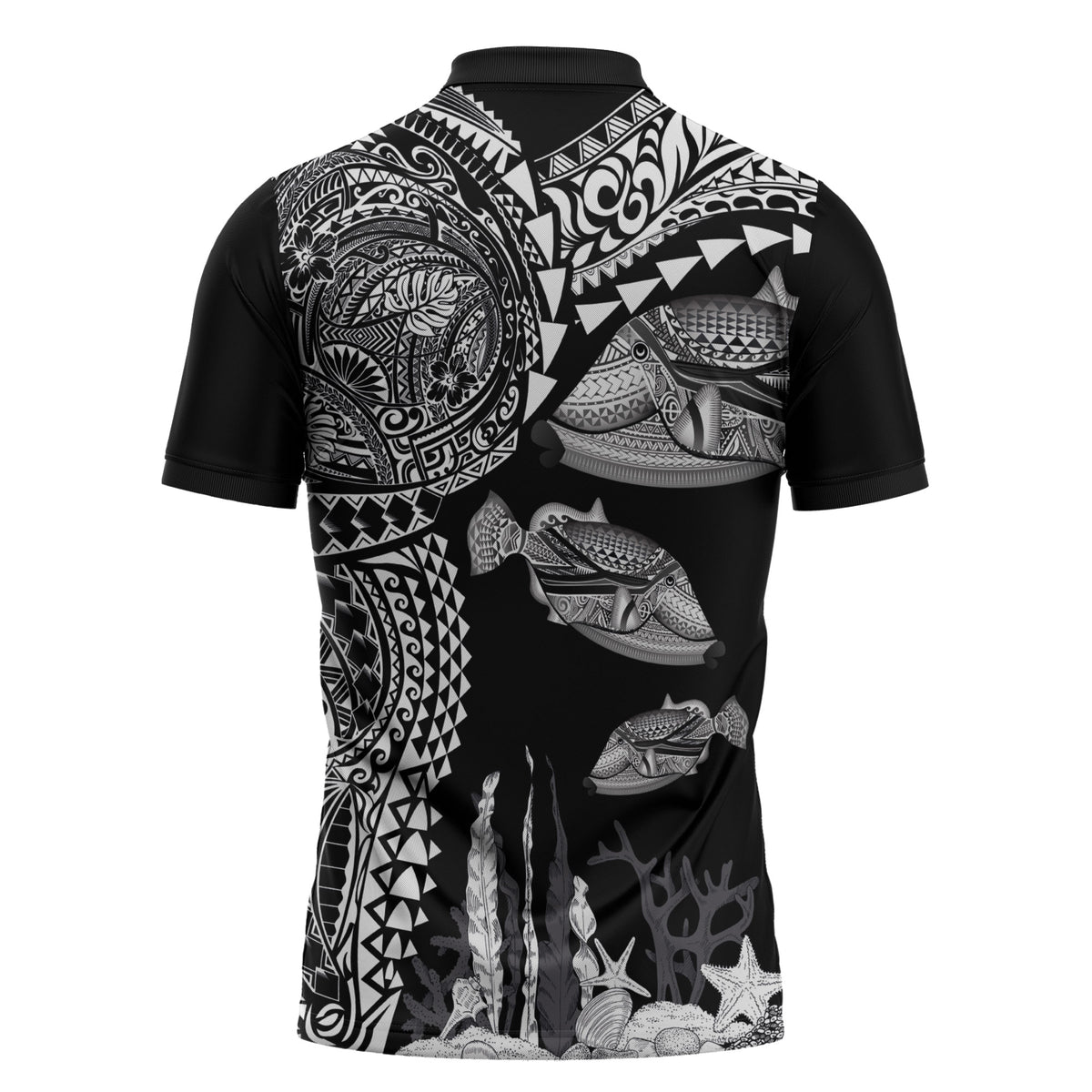 Hawaiian Reef Triggerfish Zipper Polo Shirt Polynesian Art with Tribal Humuhumunukunukuapua'a LT03 - Polynesian Pride