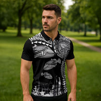 Hawaiian Reef Triggerfish Zipper Polo Shirt Polynesian Art with Tribal Humuhumunukunukuapua'a LT03 - Polynesian Pride