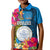 Palau Independence Day Kid Polo Shirt 1st October 29th Anniversary Polynesian with Jungle Flower LT03 Kid Blue - Polynesian Pride
