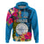 Personalised Palau Independence Day Hoodie 1st October 29th Anniversary Polynesian with Jungle Flower LT03 Blue - Polynesian Pride