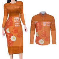 International Day for the Elimination of Violence Against Women Couples Matching Long Sleeve Bodycon Dress and Long Sleeve Button Shirt Polynesian Pattern