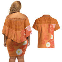 International Day for the Elimination of Violence Against Women Couples Matching Off Shoulder Short Dress and Hawaiian Shirt Polynesian Pattern