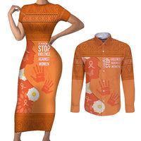 International Day for the Elimination of Violence Against Women Couples Matching Short Sleeve Bodycon Dress and Long Sleeve Button Shirt Polynesian Pattern