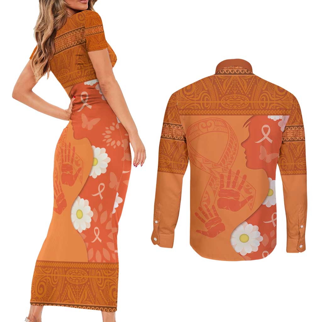 International Day for the Elimination of Violence Against Women Couples Matching Short Sleeve Bodycon Dress and Long Sleeve Button Shirt Polynesian Pattern