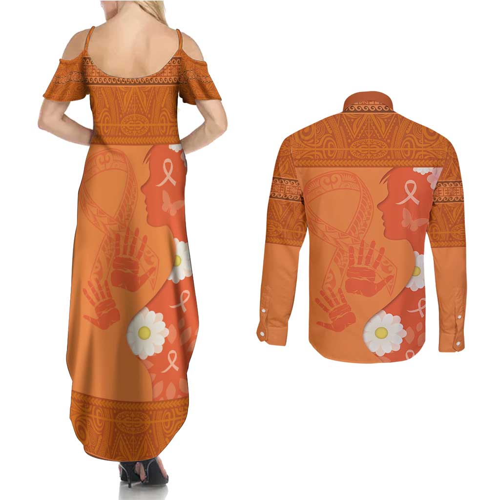 International Day for the Elimination of Violence Against Women Couples Matching Summer Maxi Dress and Long Sleeve Button Shirt Polynesian Pattern