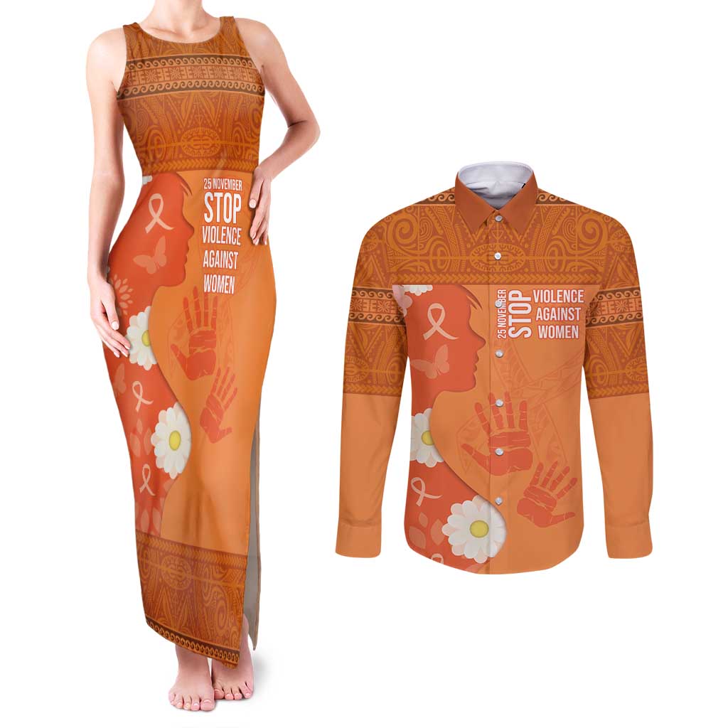 International Day for the Elimination of Violence Against Women Couples Matching Tank Maxi Dress and Long Sleeve Button Shirt Polynesian Pattern