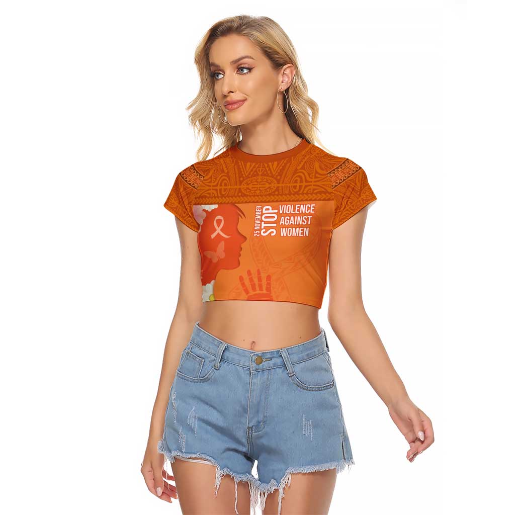 International Day for the Elimination of Violence Against Women Raglan Cropped T Shirt Polynesian Pattern