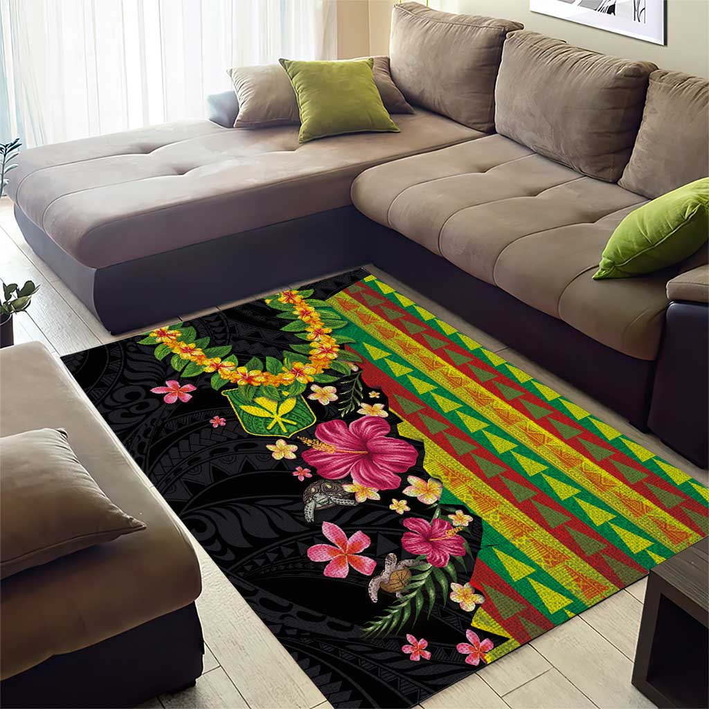 Hawaiian Independence Day Area Rug Kanaka Maoli Symbols With Tapa Motifs and Tropical Plants - Polynesian Pride