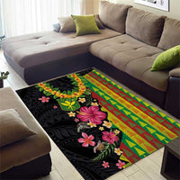 Hawaiian Independence Day Area Rug Kanaka Maoli Symbols With Tapa Motifs and Tropical Plants - Polynesian Pride