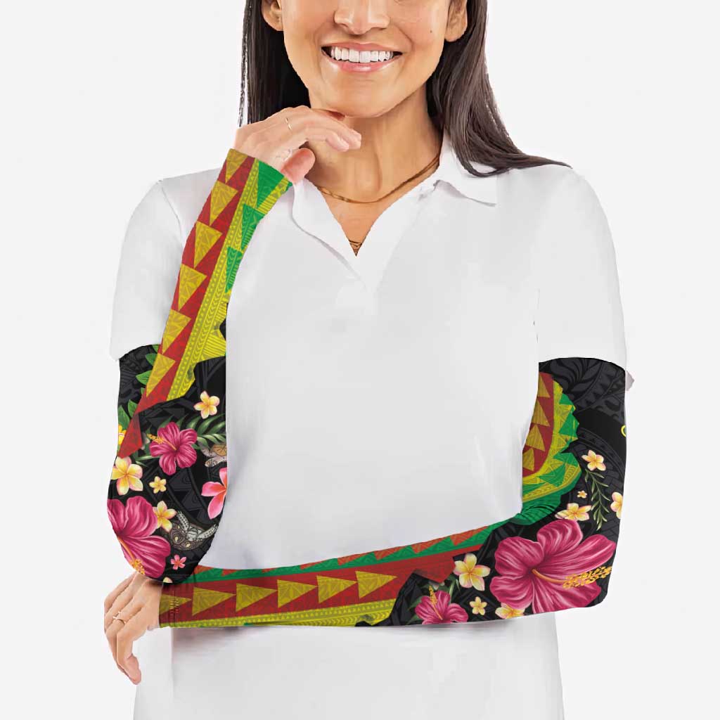 Hawaiian Independence Day Arm Sleeves Kanaka Maoli Symbols With Tapa Motifs and Tropical Plants - Polynesian Pride