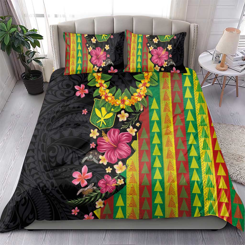 Hawaiian Independence Day Bedding Set Kanaka Maoli Symbols With Tapa Motifs and Tropical Plants - Polynesian Pride