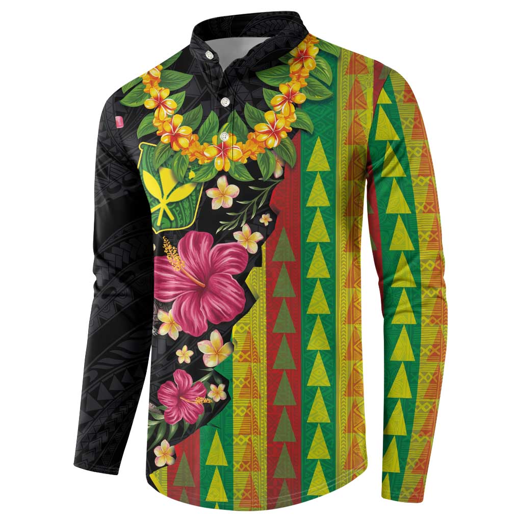 Hawaiian Independence Day Button Sweatshirt Kanaka Maoli Symbols With Tapa Motifs and Tropical Plants - Polynesian Pride