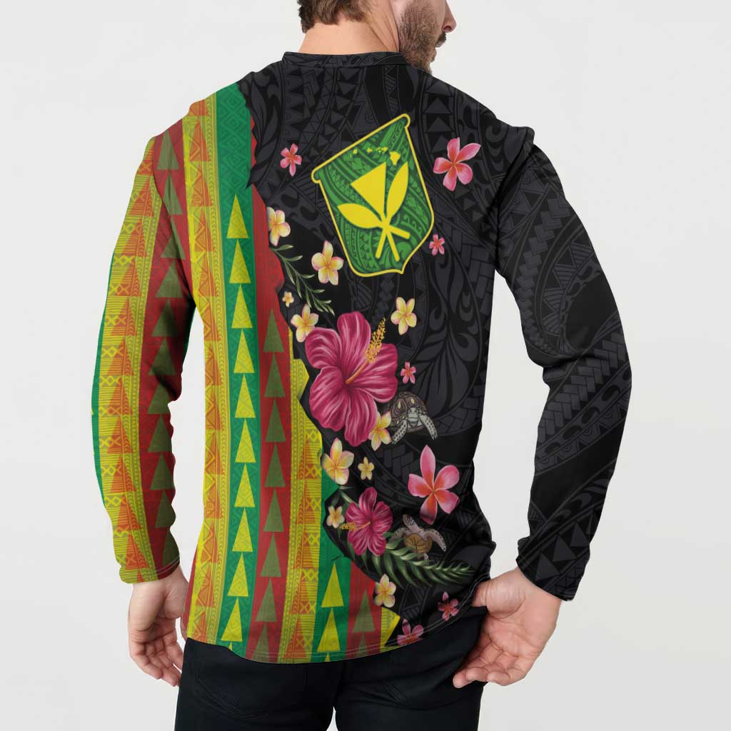 Hawaiian Independence Day Button Sweatshirt Kanaka Maoli Symbols With Tapa Motifs and Tropical Plants - Polynesian Pride