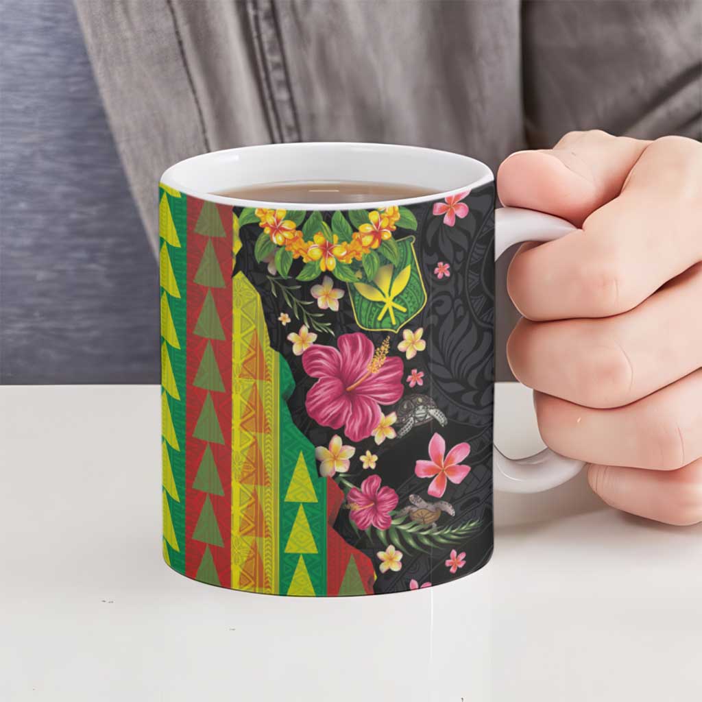 Hawaiian Independence Day Ceramic Mug Kanaka Maoli Symbols With Tapa Motifs and Tropical Plants - Polynesian Pride