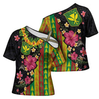 Hawaiian Independence Day Cross Shoulder Shirt Kanaka Maoli Symbols With Tapa Motifs and Tropical Plants - Polynesian Pride