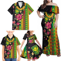 Hawaiian Independence Day Family Matching Off Shoulder Maxi Dress and Hawaiian Shirt Kanaka Maoli Symbols With Tapa Motifs and Tropical Plants - Polynesian Pride