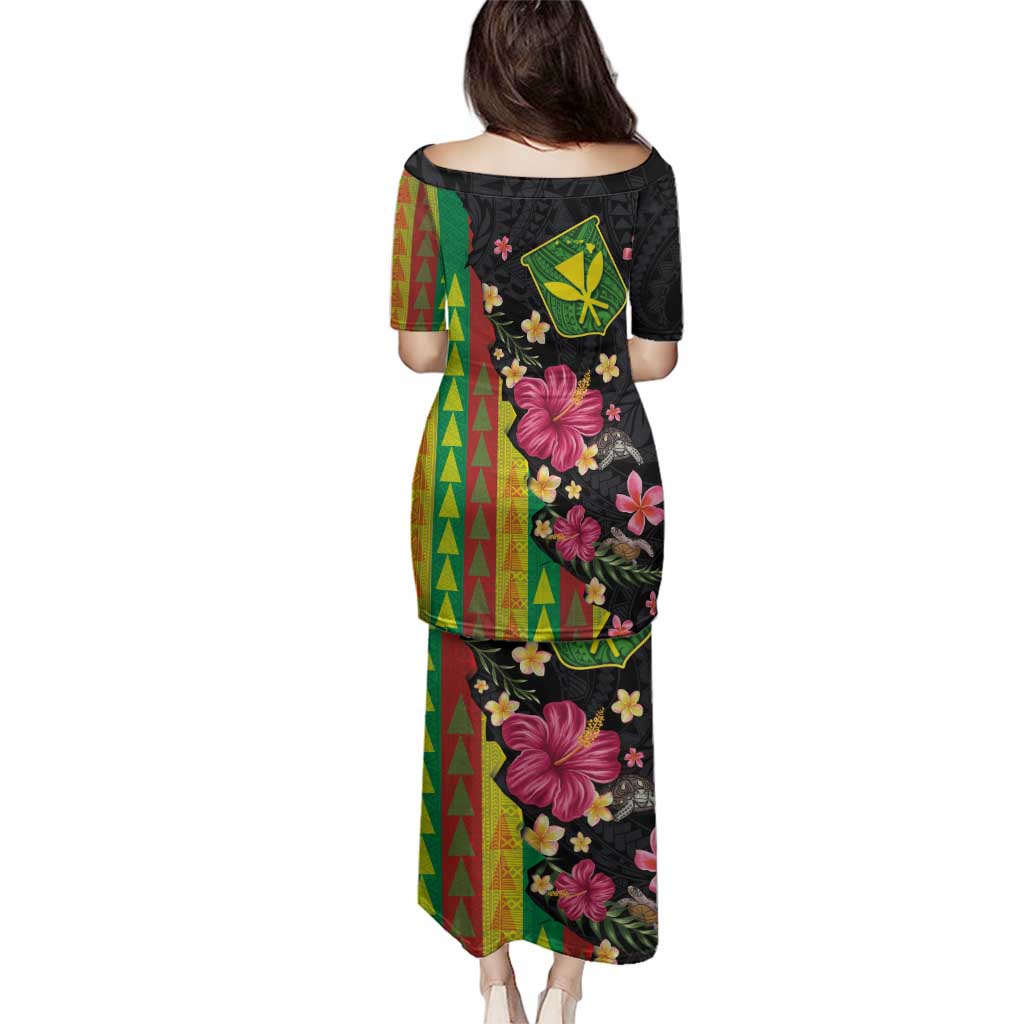 Hawaiian Independence Day Family Matching Puletasi and Hawaiian Shirt Kanaka Maoli Symbols With Tapa Motifs and Tropical Plants - Polynesian Pride